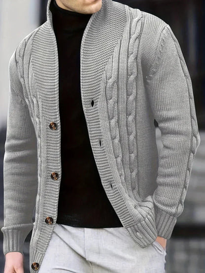 Chunky Cable Knit Cardigan | Button-Up Shawl Collar | Fall Layering Essential