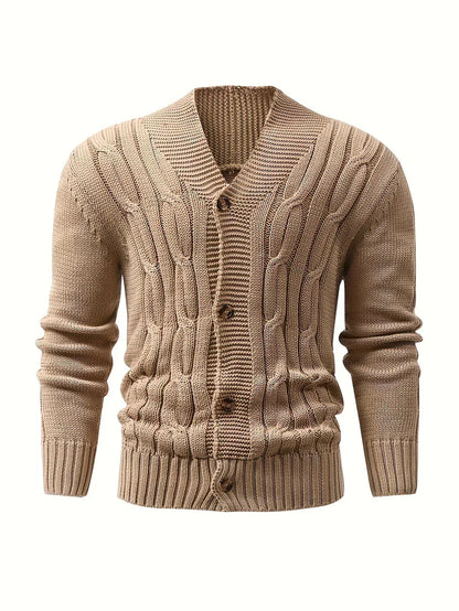 Chunky Cable Knit Cardigan | Button-Up Shawl Collar | Fall Layering Essential