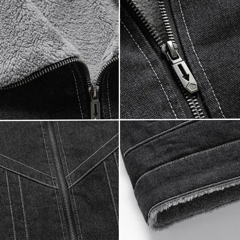 Men’s Sherpa-Lined Jacket | Faux Denim Outer with Warm Fleece Interior | Winter Casual Layer