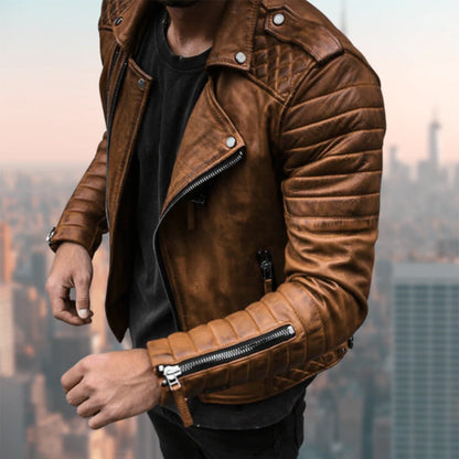 Men's Faux Leather Moto Jacket | Classic Asymmetrical Zipper Biker Style