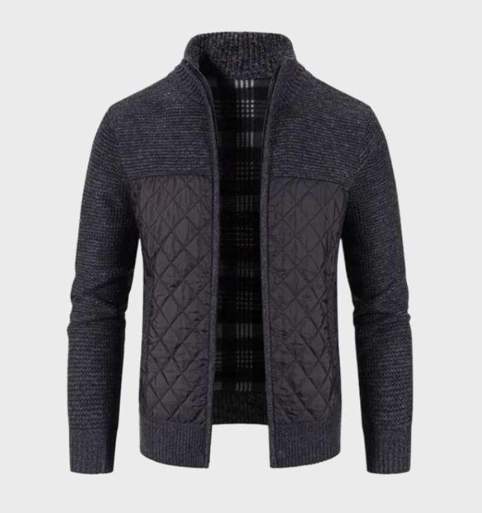 Men’s Mixed Knit Bomber Jacket | Quilted Front Panels | Lightweight Fall Layer