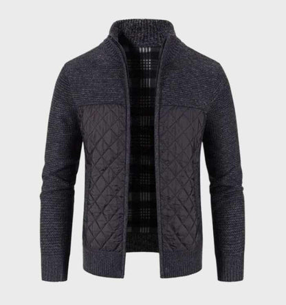 Men’s Mixed Knit Bomber Jacket | Quilted Front Panels | Lightweight Fall Layer