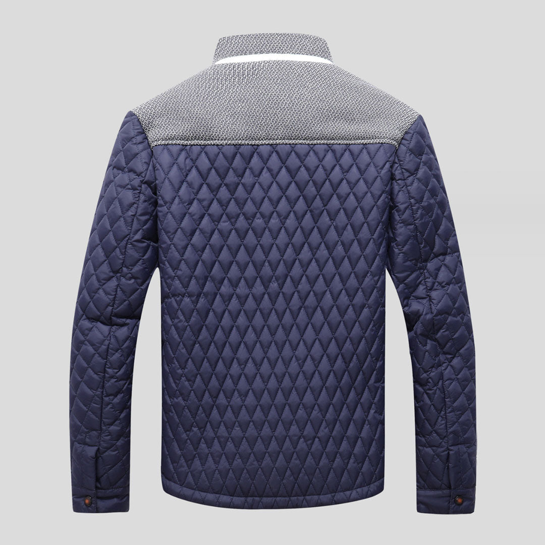 Men’s Diamond Quilted Jacket | Knit Collar & Contrast Trim | Fall Layer