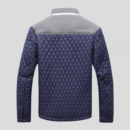 Men’s Diamond Quilted Jacket | Knit Collar & Contrast Trim | Fall Layer