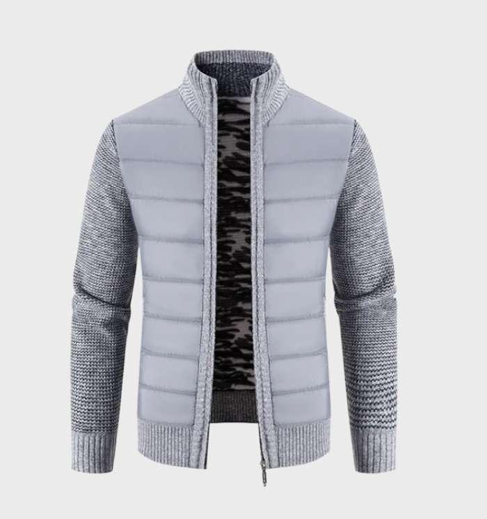 Men’s Mixed Knit Bomber Jacket | Quilted Front Panels | Lightweight Fall Layer