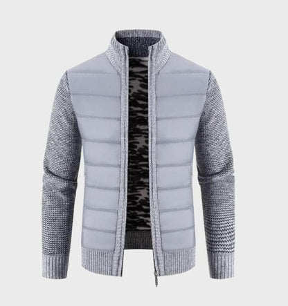 Men’s Mixed Knit Bomber Jacket | Quilted Front Panels | Lightweight Fall Layer