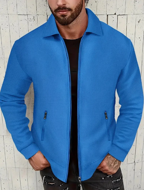 Men's Lightweight Zip Jacket | Textured Cotton Blend | Casual Spring Outerwear
