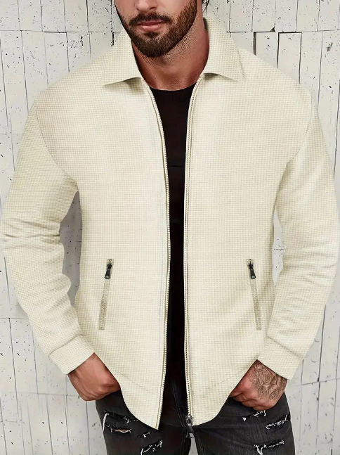 Men's Lightweight Zip Jacket | Textured Cotton Blend | Casual Spring Outerwear