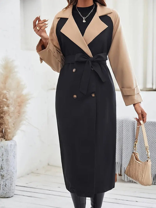 Colourblock Trench Coat | Double-Breasted Design | Elegant Belted Fit | Statement Outerwear