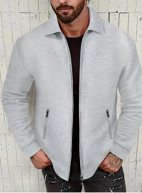 Men's Lightweight Zip Jacket | Textured Cotton Blend | Casual Spring Outerwear