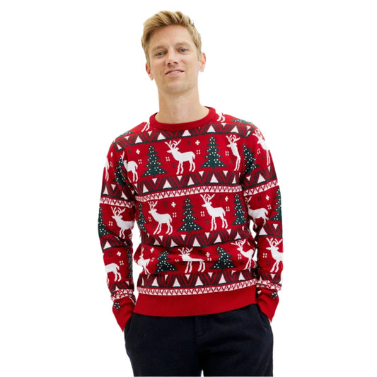 Men’s Holiday Crewneck Sweater | Festive Reindeer Pattern | Winter Knit Pullover