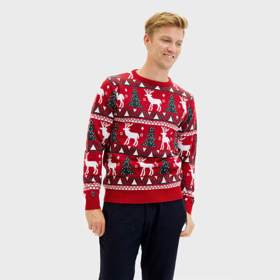 Men’s Holiday Crewneck Sweater | Festive Reindeer Pattern | Winter Knit Pullover