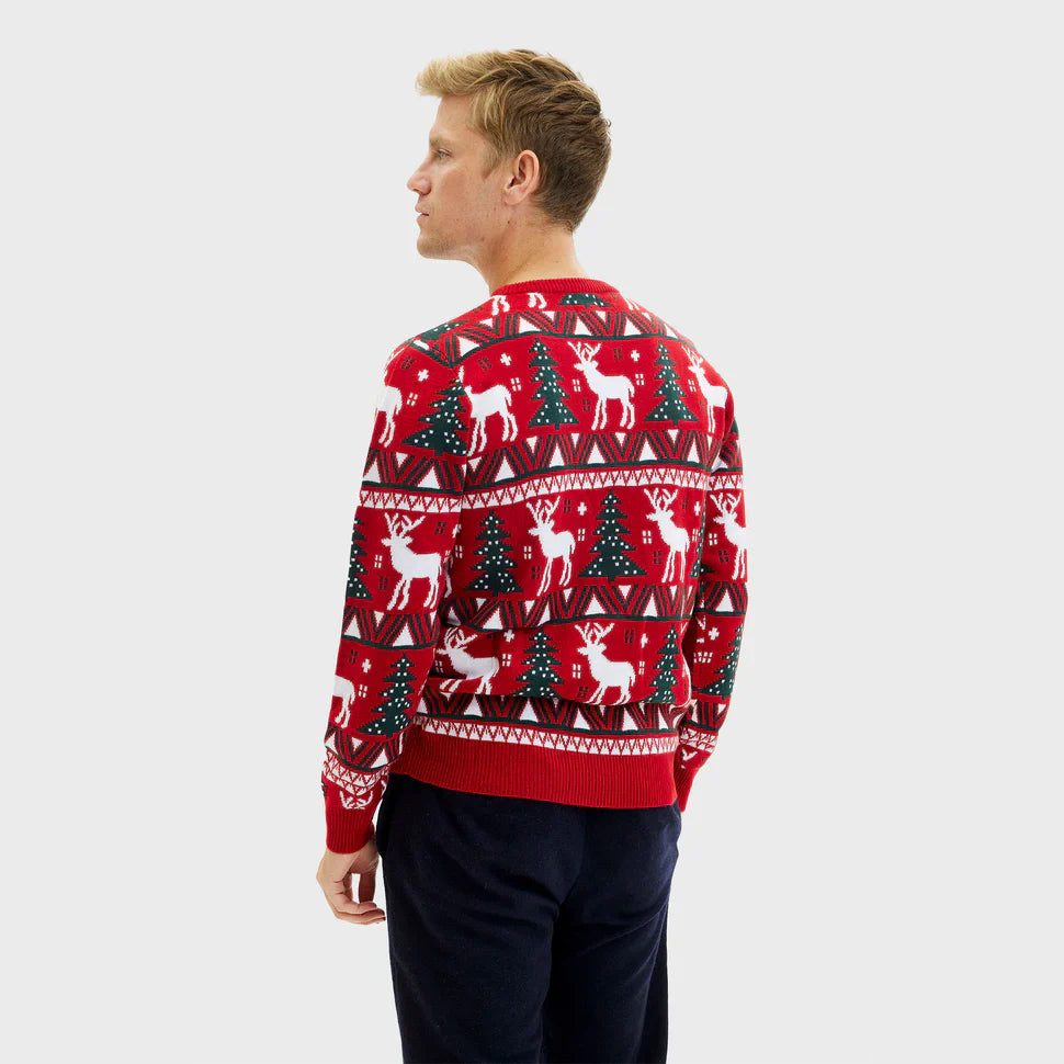 Men’s Holiday Crewneck Sweater | Festive Reindeer Pattern | Winter Knit Pullover