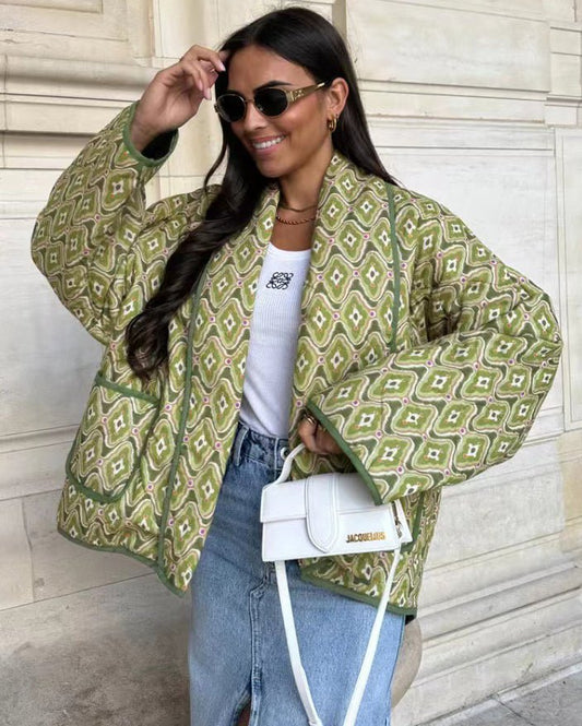 Printed Quilted Jacket | Lightweight Boho Style | Relaxed Fit | Versatile Layer