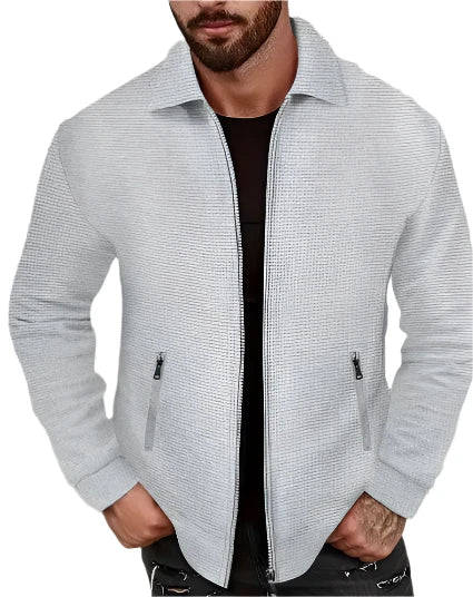 Men's Lightweight Zip Jacket | Textured Cotton Blend | Casual Spring Outerwear