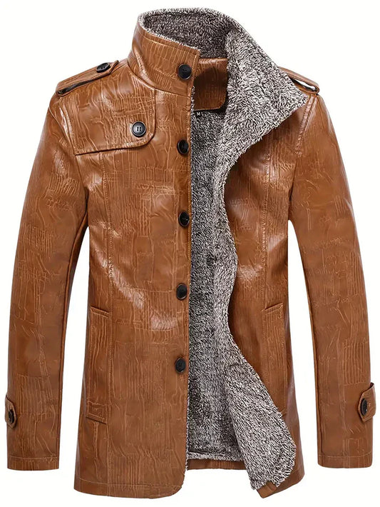 Faux Leather Sherpa Jacket | Button-Up Midweight Outerwear