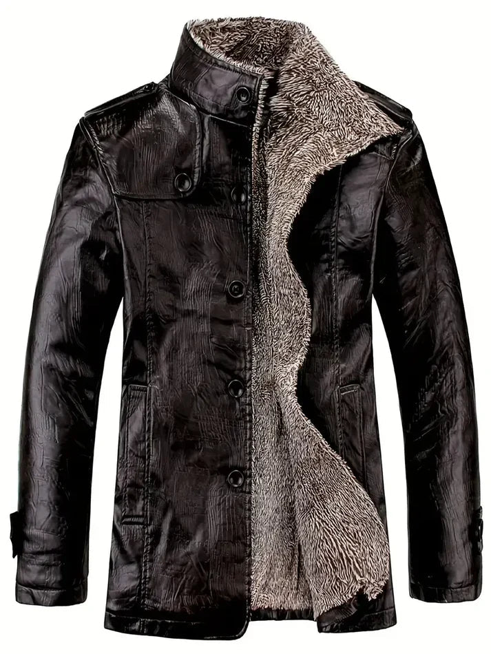 Faux Leather Sherpa Jacket | Button-Up Midweight Outerwear
