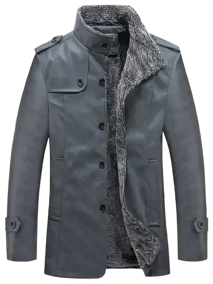 Faux Leather Sherpa Jacket | Button-Up Midweight Outerwear