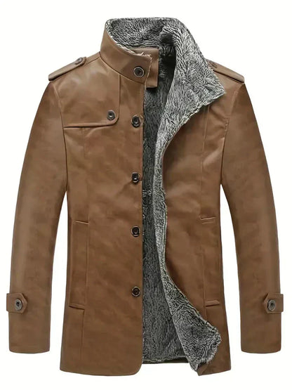 Faux Leather Sherpa Jacket | Button-Up Midweight Outerwear