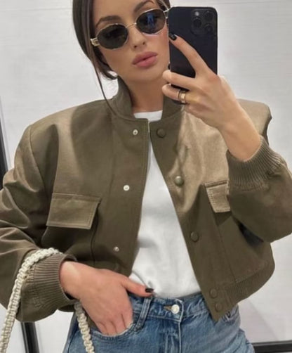 Cropped Bomber Jacket | Minimalist Design | Lightweight Layer | Streetwear Essential