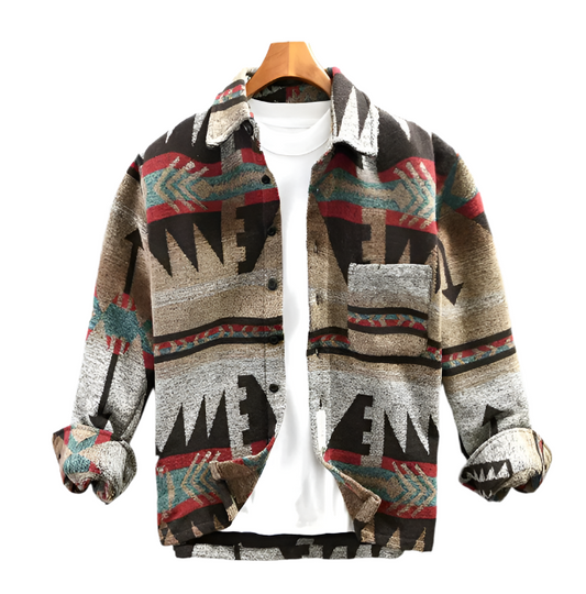 Men's Aztec Pattern Shirt Jacket | Brushed Fleece Shacket | Fall Layering Essential