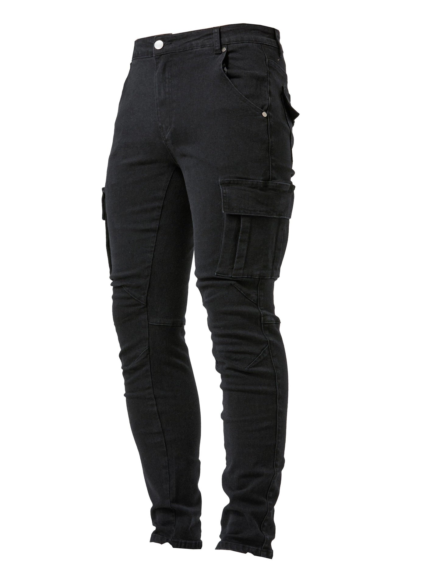 Men’s Denim Cargo Jeans | Utility Streetwear Pants | Tapered Fit