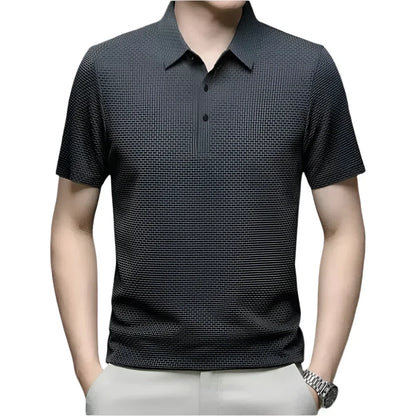 Men’s Textured Knit Polo Shirt | Breathable Stretch Fabric | Smart-Casual Essential