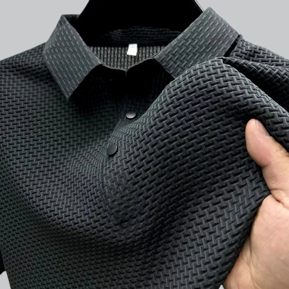 Men’s Textured Knit Polo Shirt | Breathable Stretch Fabric | Smart-Casual Essential