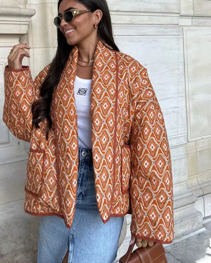 Printed Quilted Jacket | Lightweight Boho Style | Relaxed Fit | Versatile Layer