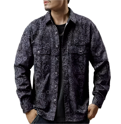 Patterned Overshirt Jacket | Button-Front Cotton Blend | Casual Layer