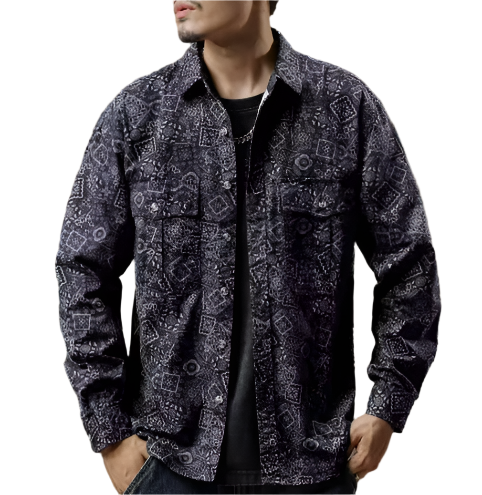 Patterned Overshirt Jacket | Button-Front Cotton Blend | Casual Layer