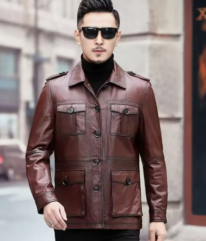 Men’s Faux Leather Field Jacket | Utility Pockets | Midweight Fall Outerwear