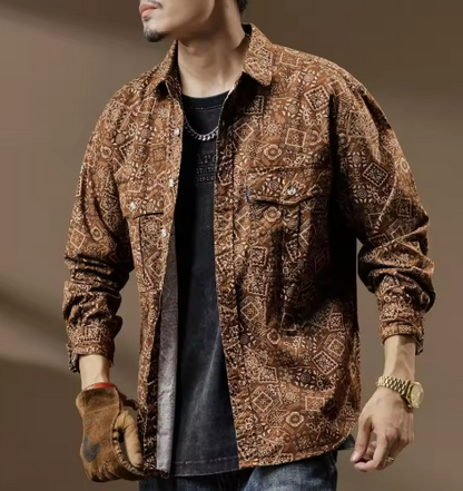 Patterned Overshirt Jacket | Button-Front Cotton Blend | Casual Layer