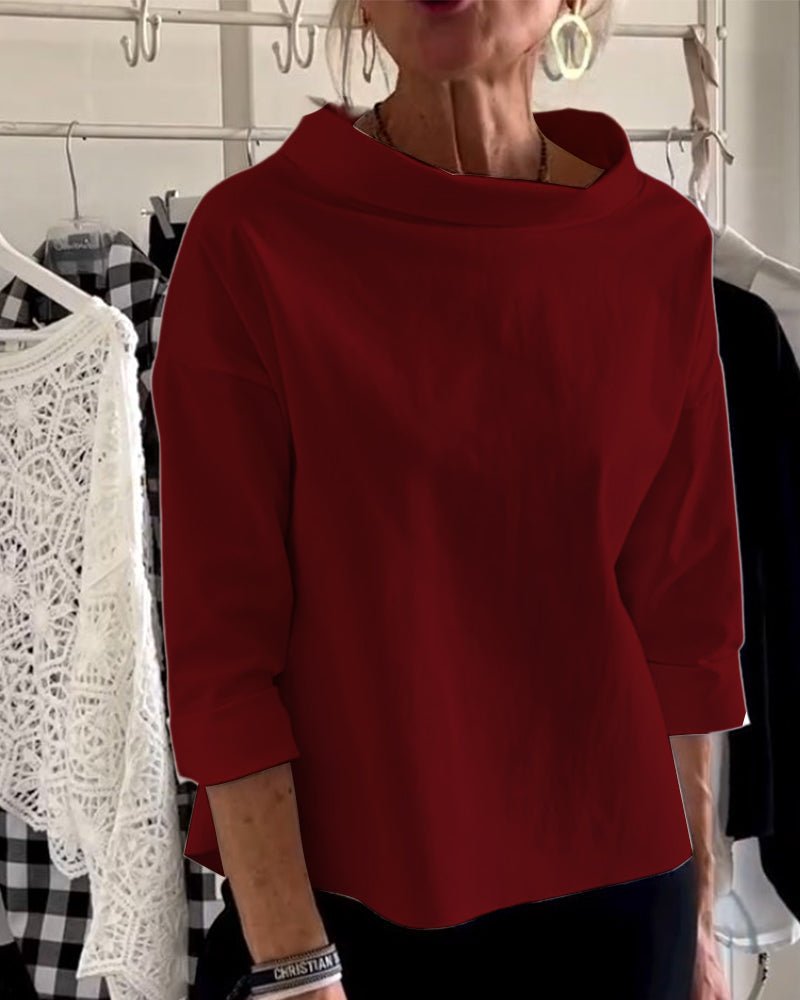 Wide Collar Knit Top | 3/4 Sleeve | Minimalist Silhouette