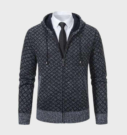 Men’s Knit Zip Hoodie | Diamond Pattern | Casual Layering Jacket