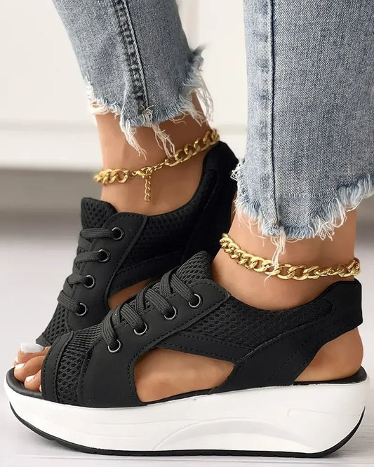 Neon Mesh Sneaker Sandals | Sporty Platform Sole | Breathable Cut-Out Design
