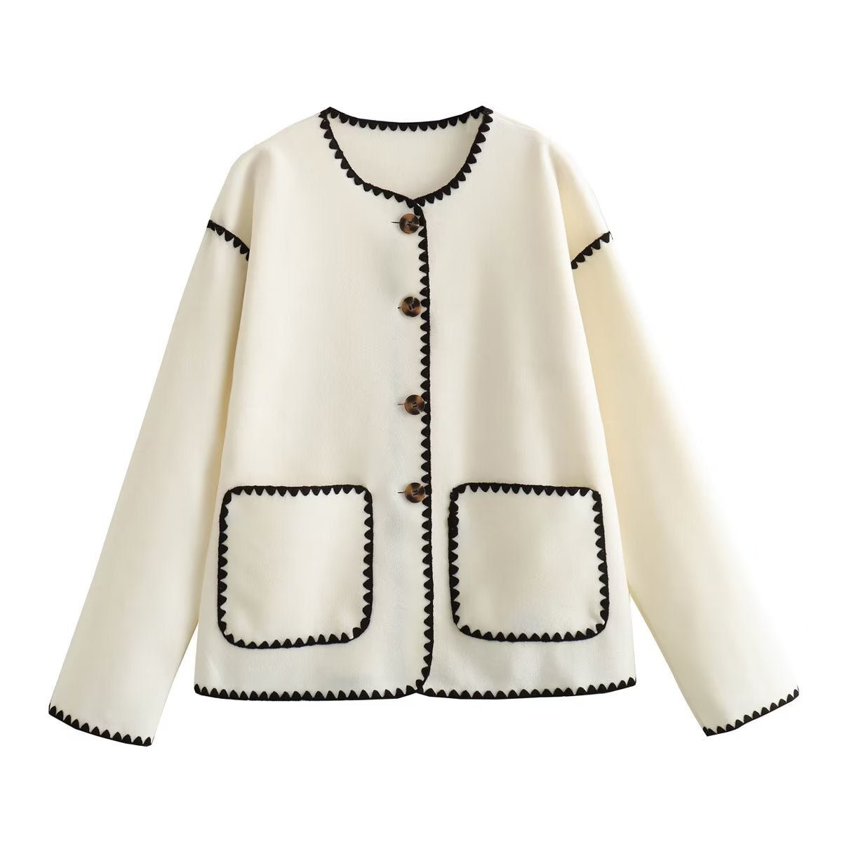 Contrast-Trim Knit Cardigan | Elegant Button-Front | Minimalist Chic | Black & White