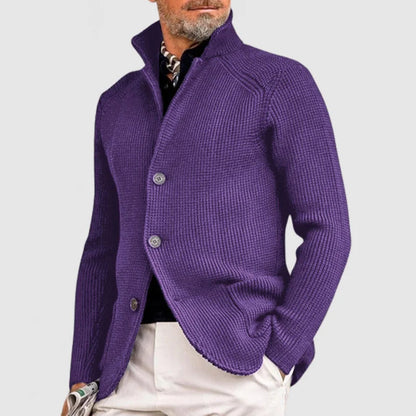 Men’s Ribbed Knit Button-Up Cardigan | Smart Casual Shawl Collar Sweater
