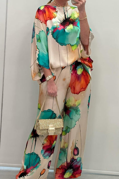 Satin Floral Two-Piece Set | Relaxed Fit | Bold Print