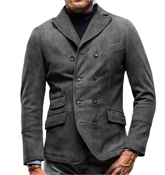 Men’s Double-Breasted Casual Blazer | Soft Brushed Cotton | Midweight Fall Jacket