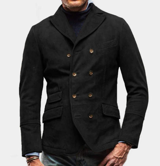 Men’s Double-Breasted Casual Blazer | Soft Brushed Cotton | Midweight Fall Jacket