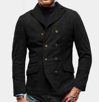 Men’s Double-Breasted Casual Blazer | Soft Brushed Cotton | Midweight Fall Jacket