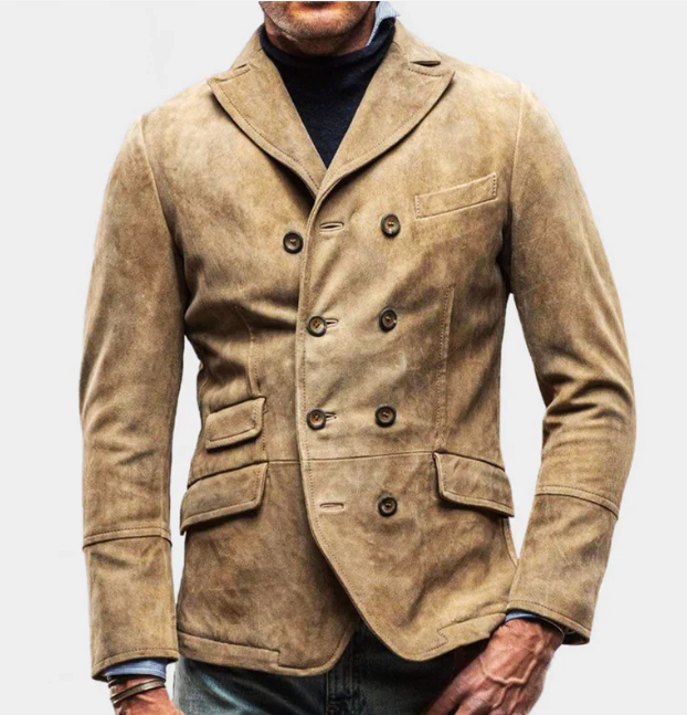 Men’s Double-Breasted Casual Blazer | Soft Brushed Cotton | Midweight Fall Jacket