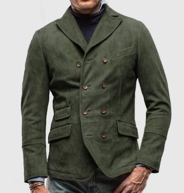 Men’s Double-Breasted Casual Blazer | Soft Brushed Cotton | Midweight Fall Jacket