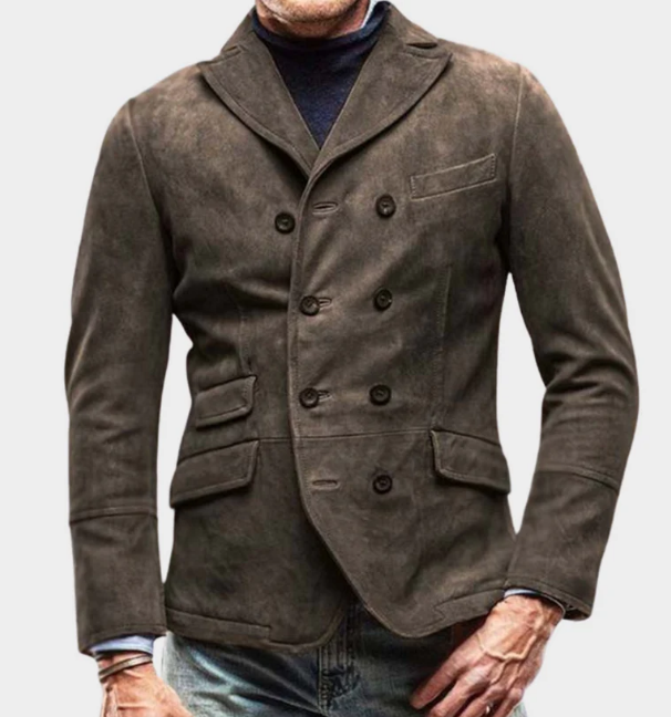 Men’s Double-Breasted Casual Blazer | Soft Brushed Cotton | Midweight Fall Jacket