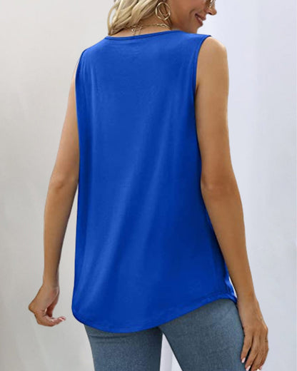 Pleated Square Neck Sleeveless Top | Lightweight Casual Blouse | Relaxed Fit