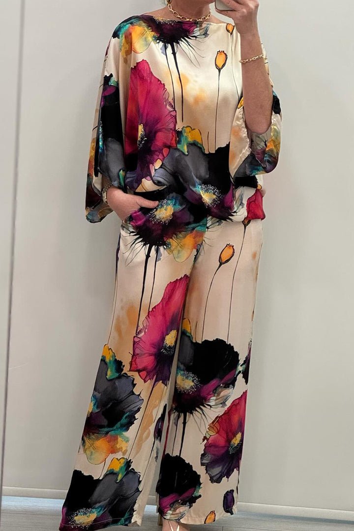 Satin Floral Two-Piece Set | Relaxed Fit | Bold Print