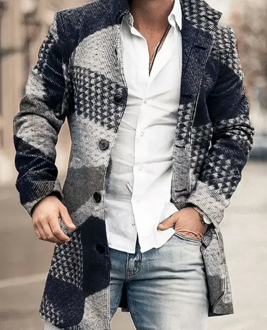 Men's Longline Textured Coat | Midweight Blazer-Style Overcoat | Fall Streetwear