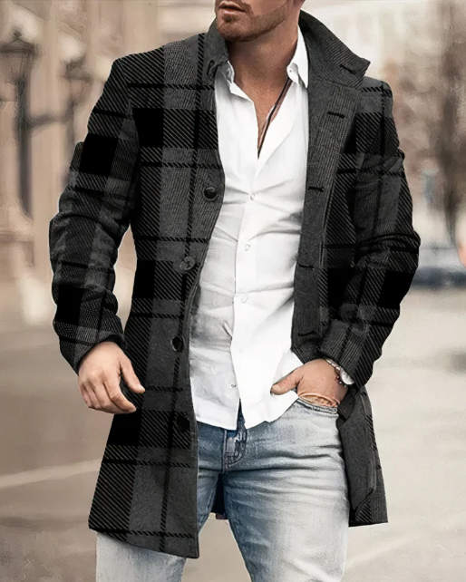 Men's Longline Textured Coat | Midweight Blazer-Style Overcoat | Fall Streetwear