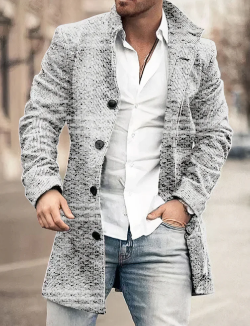 Men's Longline Textured Coat | Midweight Blazer-Style Overcoat | Fall Streetwear